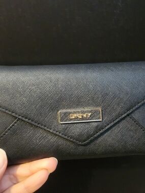 DKNY Black Envelope Wallet with Gold Logo Plaque